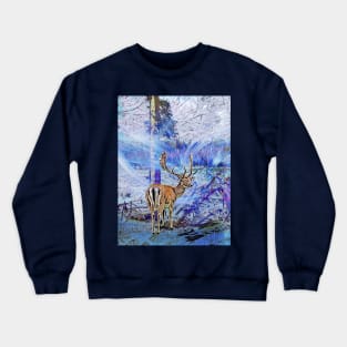 Deer in an enchanted winter landscape - magical forest Crewneck Sweatshirt